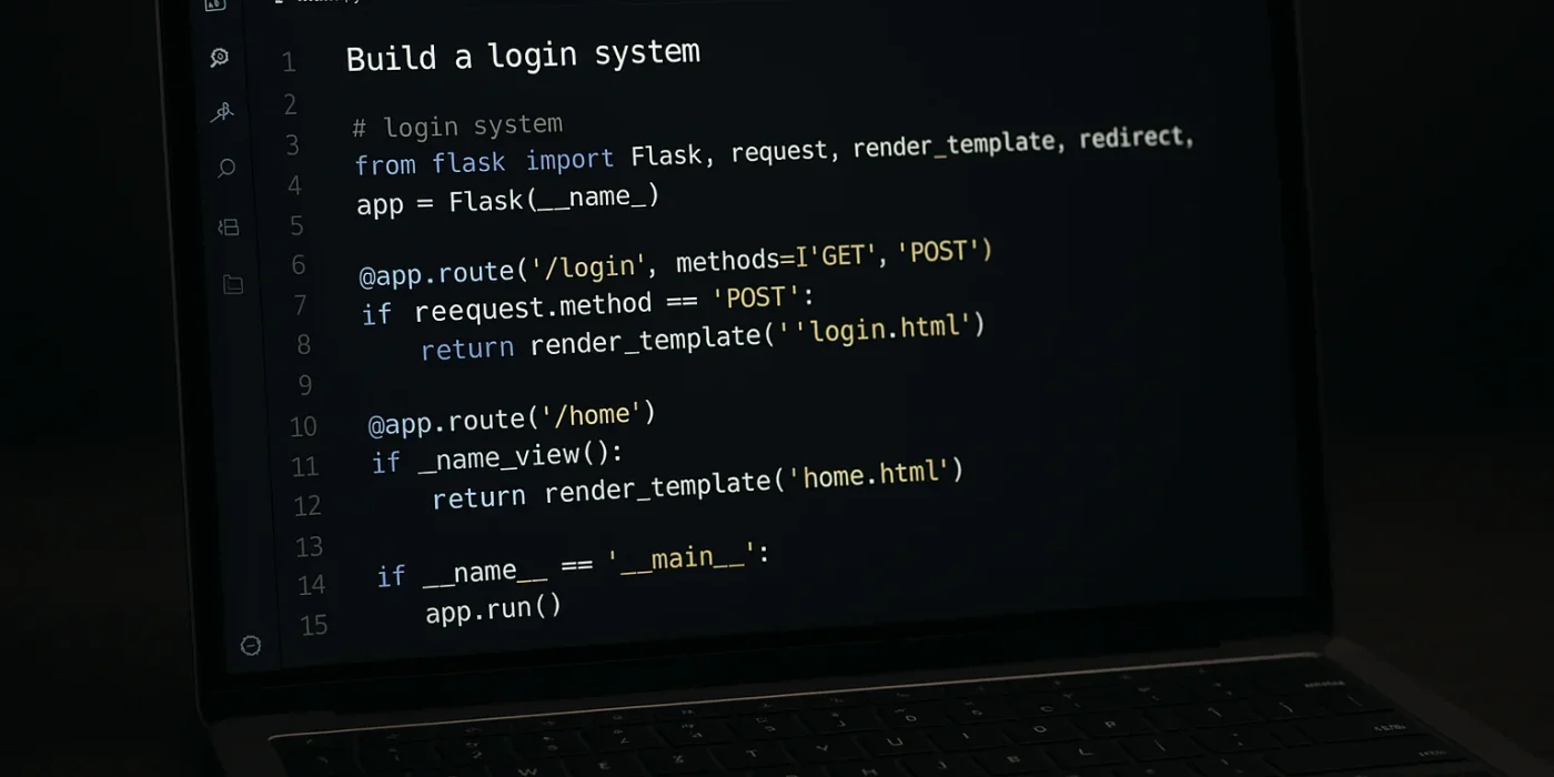 Example of vibe coding where AI generates login system code from a prompt.