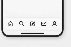 Mobile navigation bar displaying universally recognized icons in UX for home, search, create, messages, and profile.