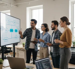 Isometric diagram illustrating DevOps Engineering, where a 'DevOps Pipeline' breaks through the 'wall' separating Development (Dev) and Operations (Ops), showing the continuous flow from code to deployment and feedback.