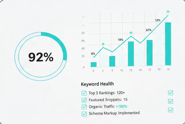 Flat UI dashboard showing 92% health score and upward growth charts.