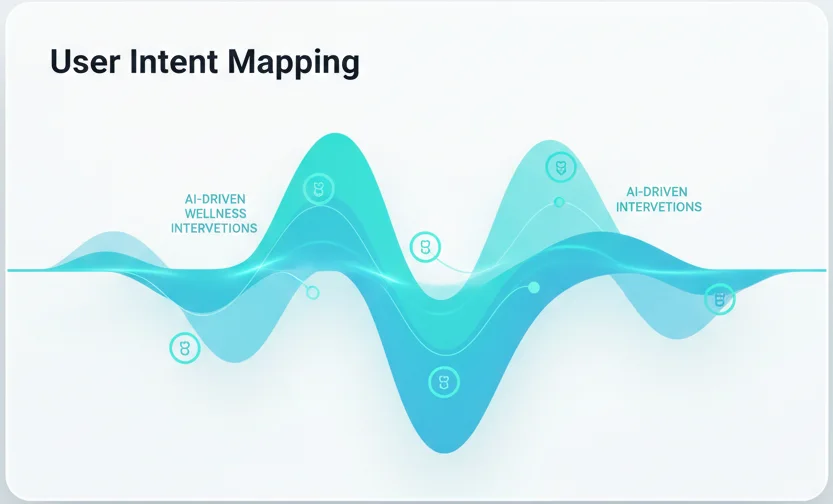 A smooth teal wave graph representing AI-driven stress management and user intent mapping.