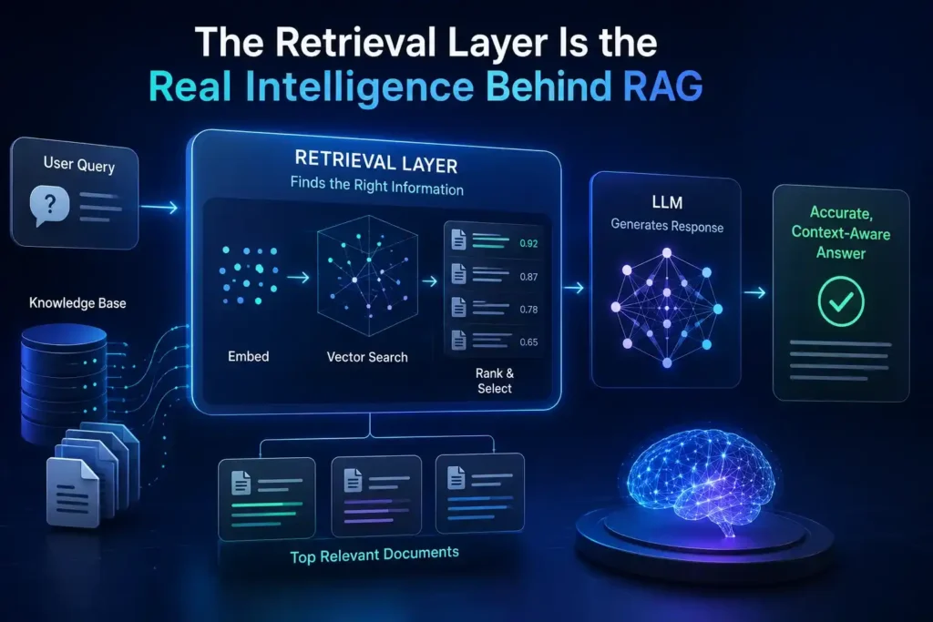 RAG retrieval layer using vector search to deliver accurate, context-aware AI responses.