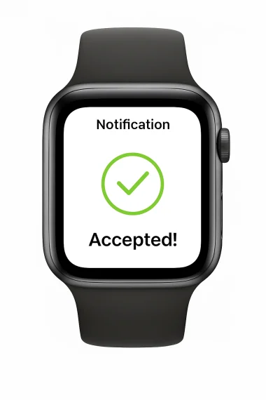 Car Share Watch App – smartwatch confirmation screen with green checkmark and Accepted message.